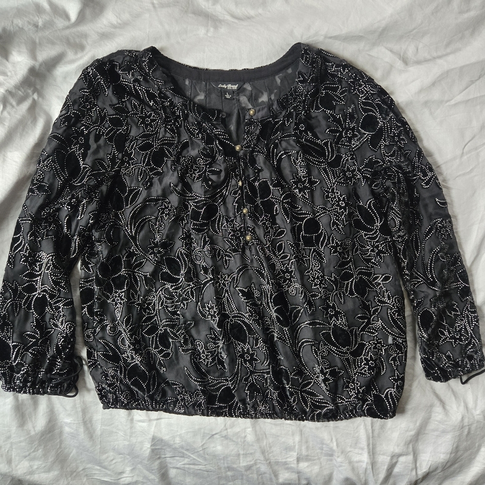 Lucky brand velvet burnout sheer top Whimsey goth fairy Rhinestone‎ Size Large